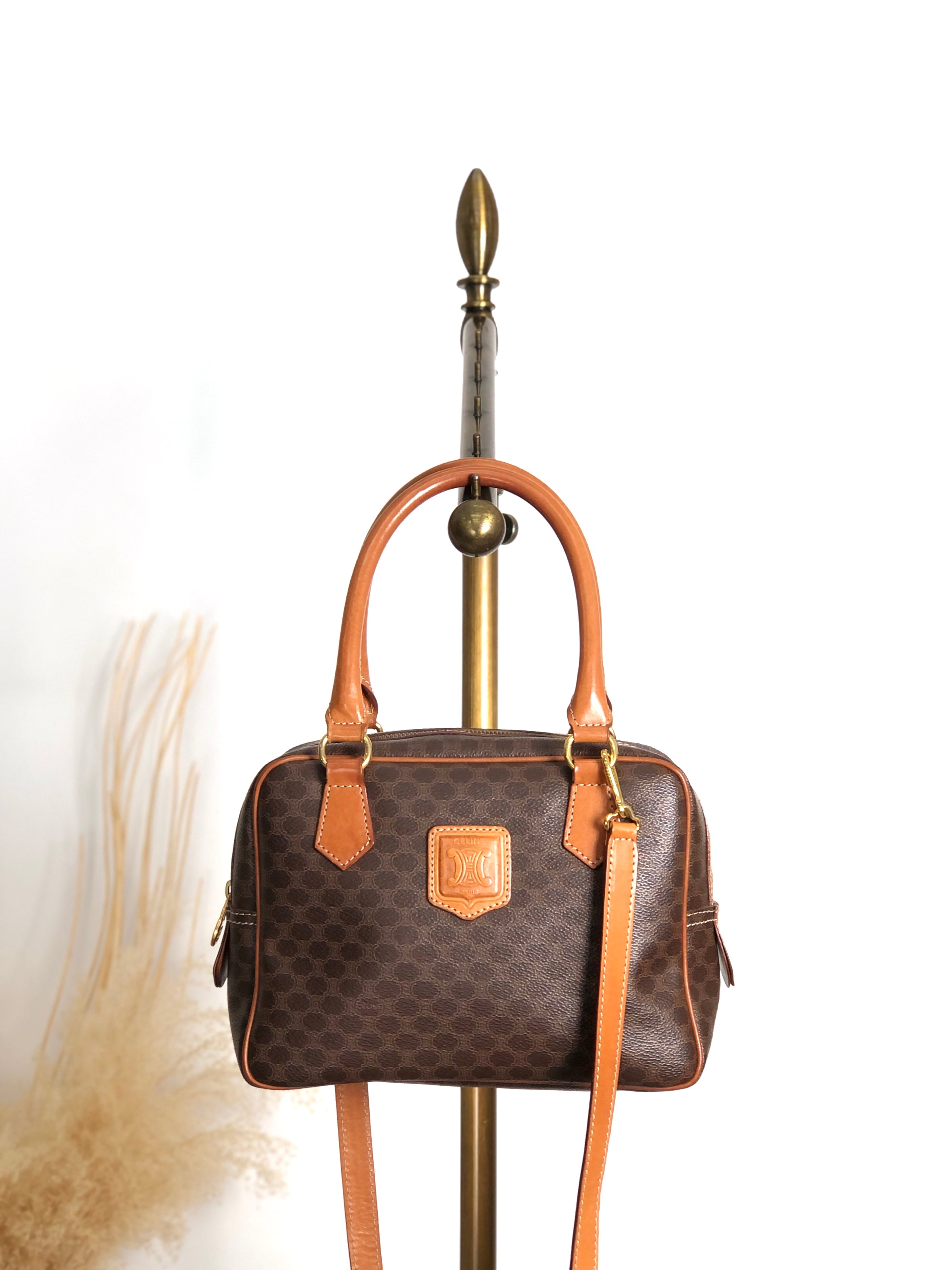 CELINE セリーヌ マカダム ショルダーバッグ ブラウン ブラゾン型押し PVC 2WAY vintage ヴィンテージ オールド 58rwg8