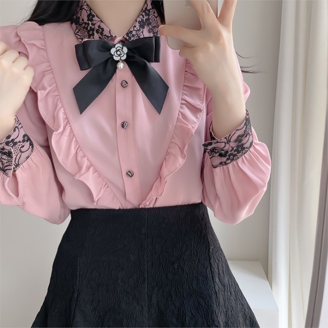 カメリアリボンフリルブラウス（2 colors） 22WP09019