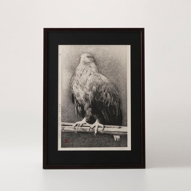 北村昇一 木版画「鷲」額装　　Shoichi Kitamura Woodblock Print “Eagle”