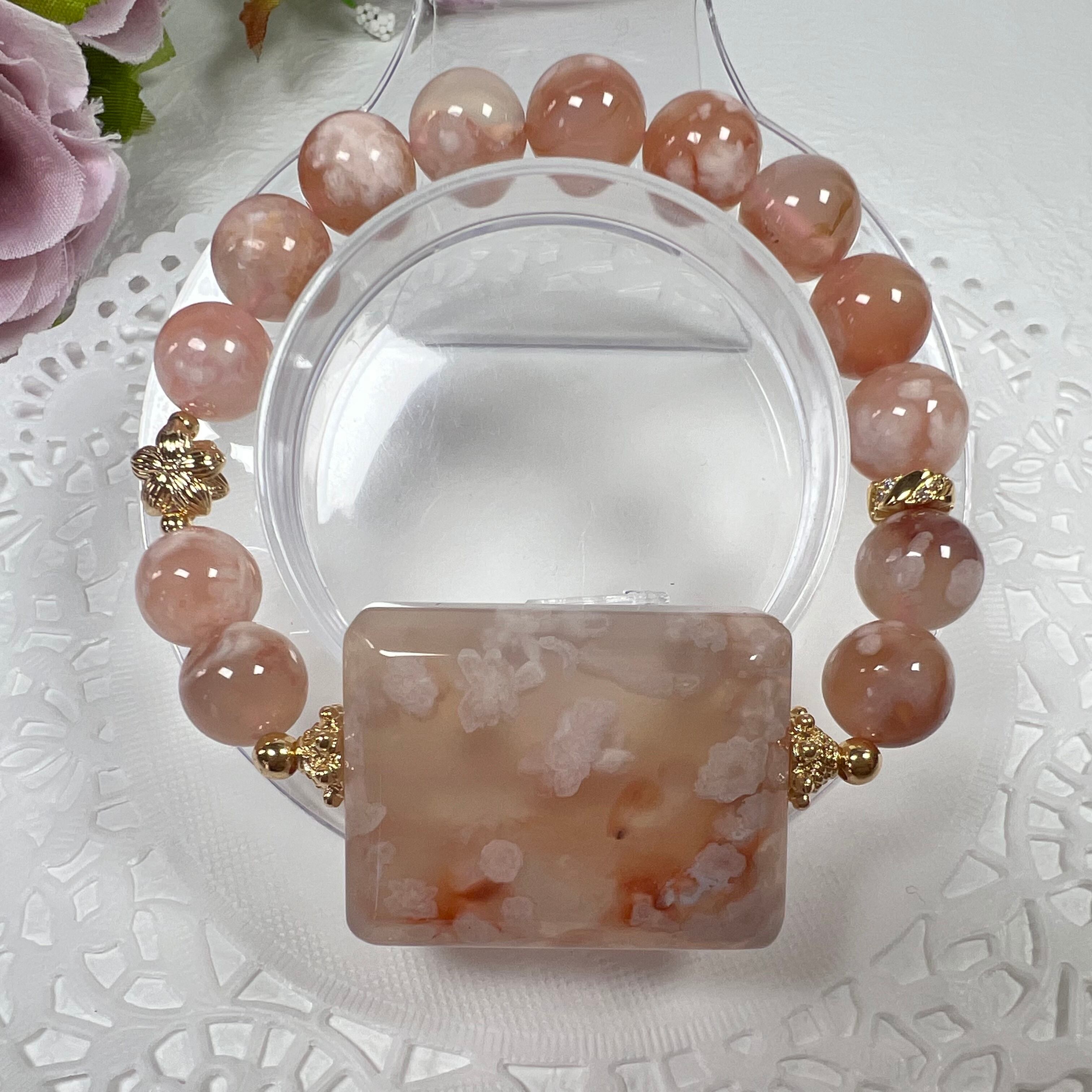 【桜瑪瑙スクエアブレスレット✿②】♥送料無料♥天然石 パワーストーン