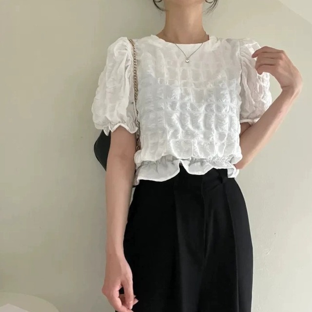 Puff sleeve ruffle blouse A1725