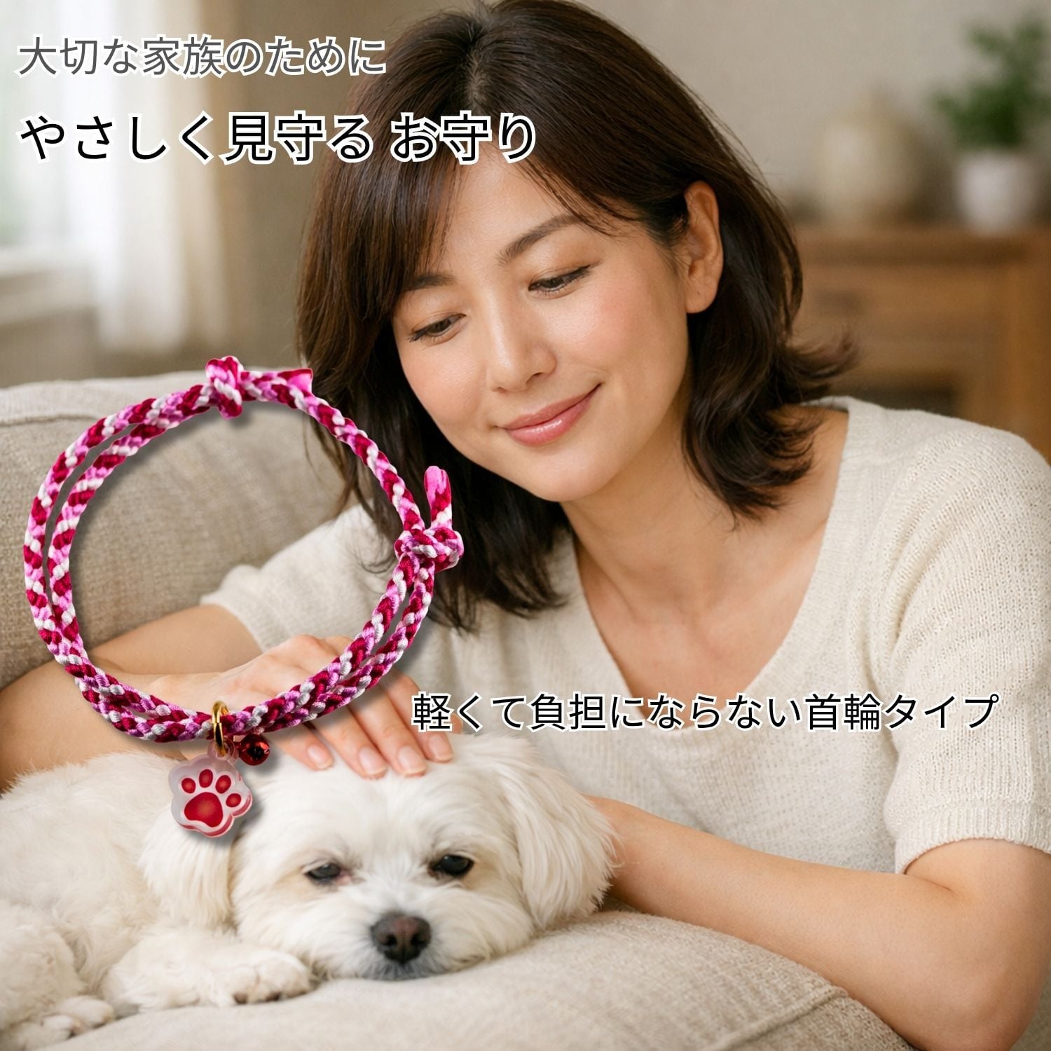 ペット御守り 編み紐首輪タイプ 肉球ネームプレート付き｜犬 猫 交通