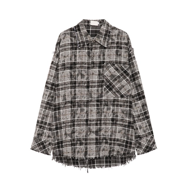 distressed tie-dye check shirt　ダメージタイダイチェック柄シャツ　J1016