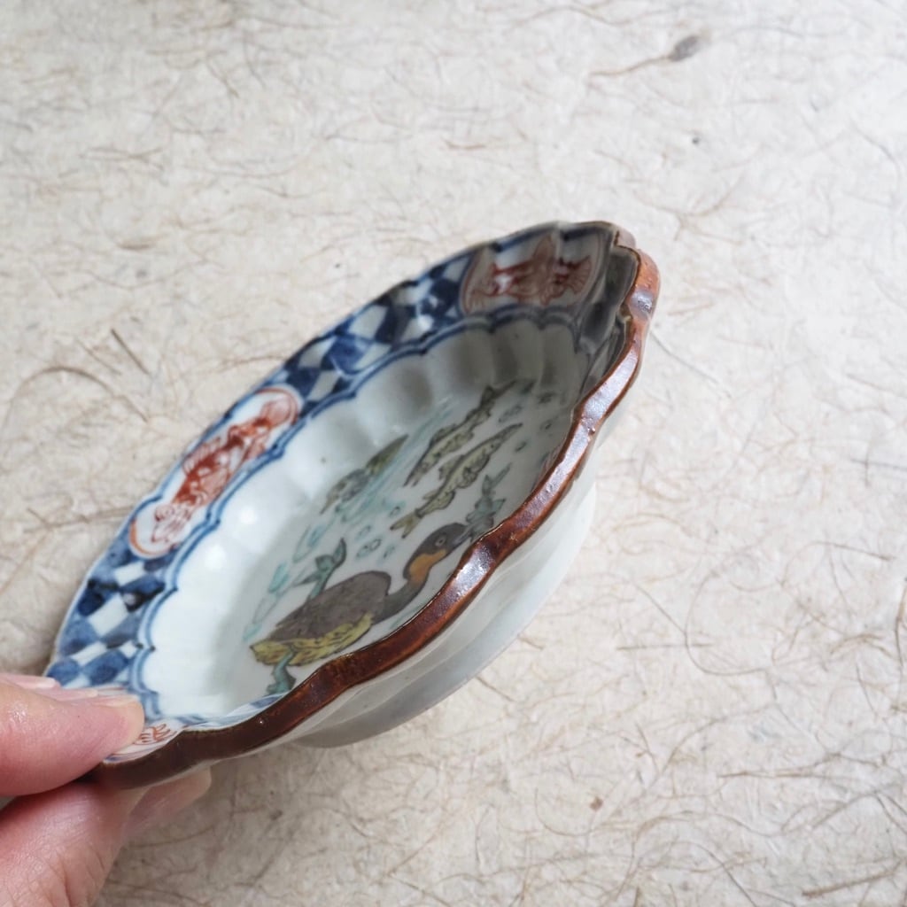 松浦コータロー/色絵 鳰の海図 輪花リム小皿