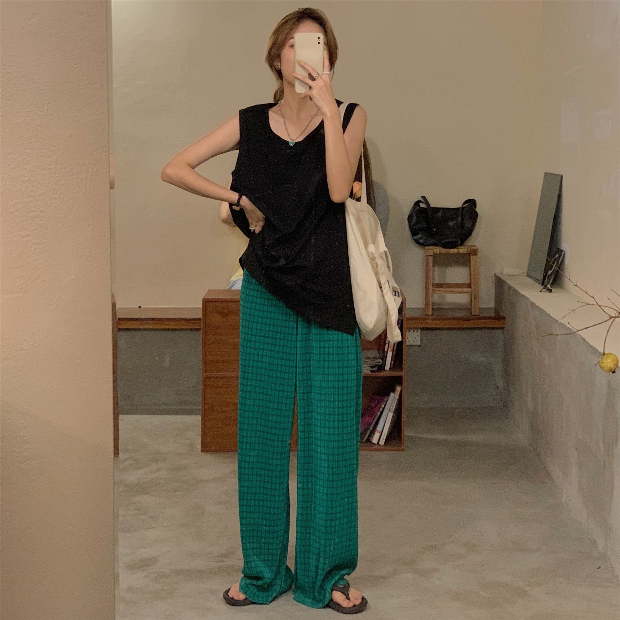 サマースタイルノースリーブハイウェストウェストルーズプリーツカジュアルレディース 夏物 YY-ファッション21061097370