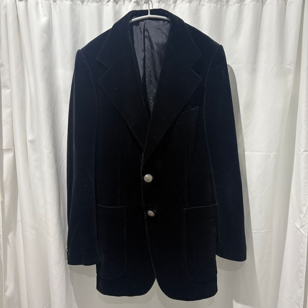 イブサンローラン　テーラードジャケット　ベロア切替　金ボタン　黒 Yves Saint Laurent イブサンローラン Velour jacket テーラード