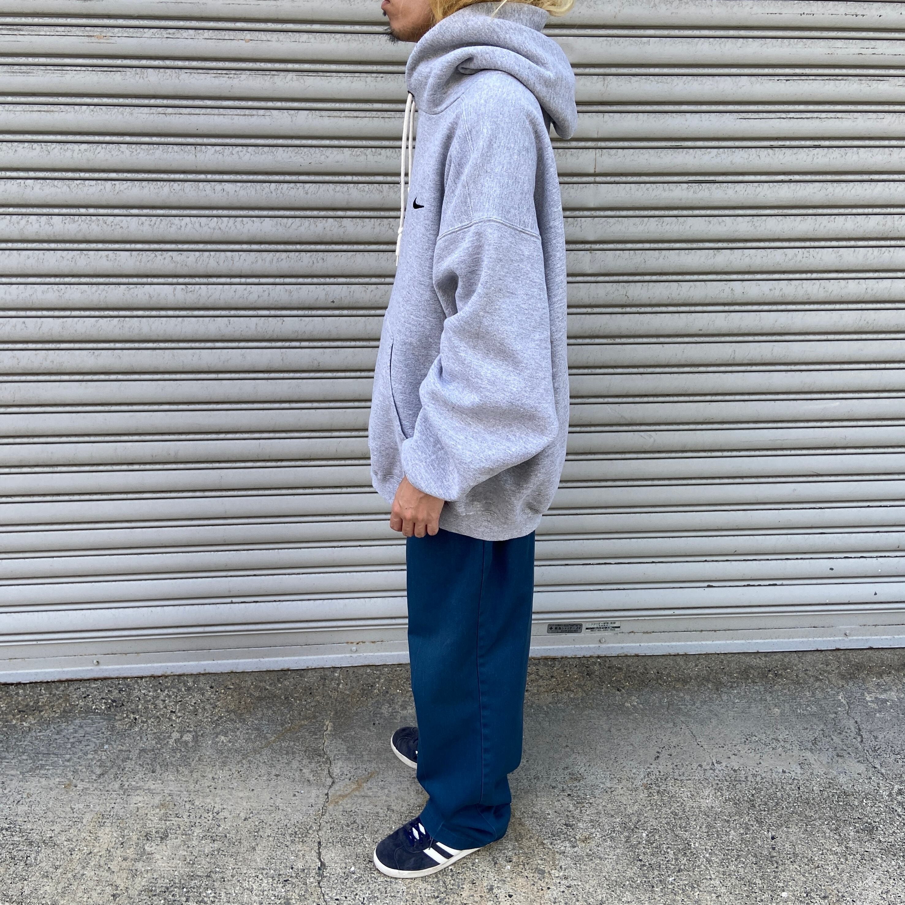 90s NIKE ワンポイントロゴスウェットパーカー フーディ グレー XL  