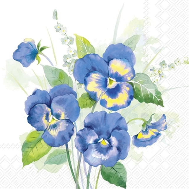 2024春夏【IHR】バラ売り2枚 ランチサイズ ペーパーナプキン PANSIES BOUQUET ブルー