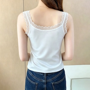 レース キャミソール タンクトップ レディース 夏 韓国 Vネック 薄手 ストレッチ インナー トップス レイヤード きれいめ フェミニン 大人 カジュアル 細見え 高見え 着回し デート [LS-CGT150]