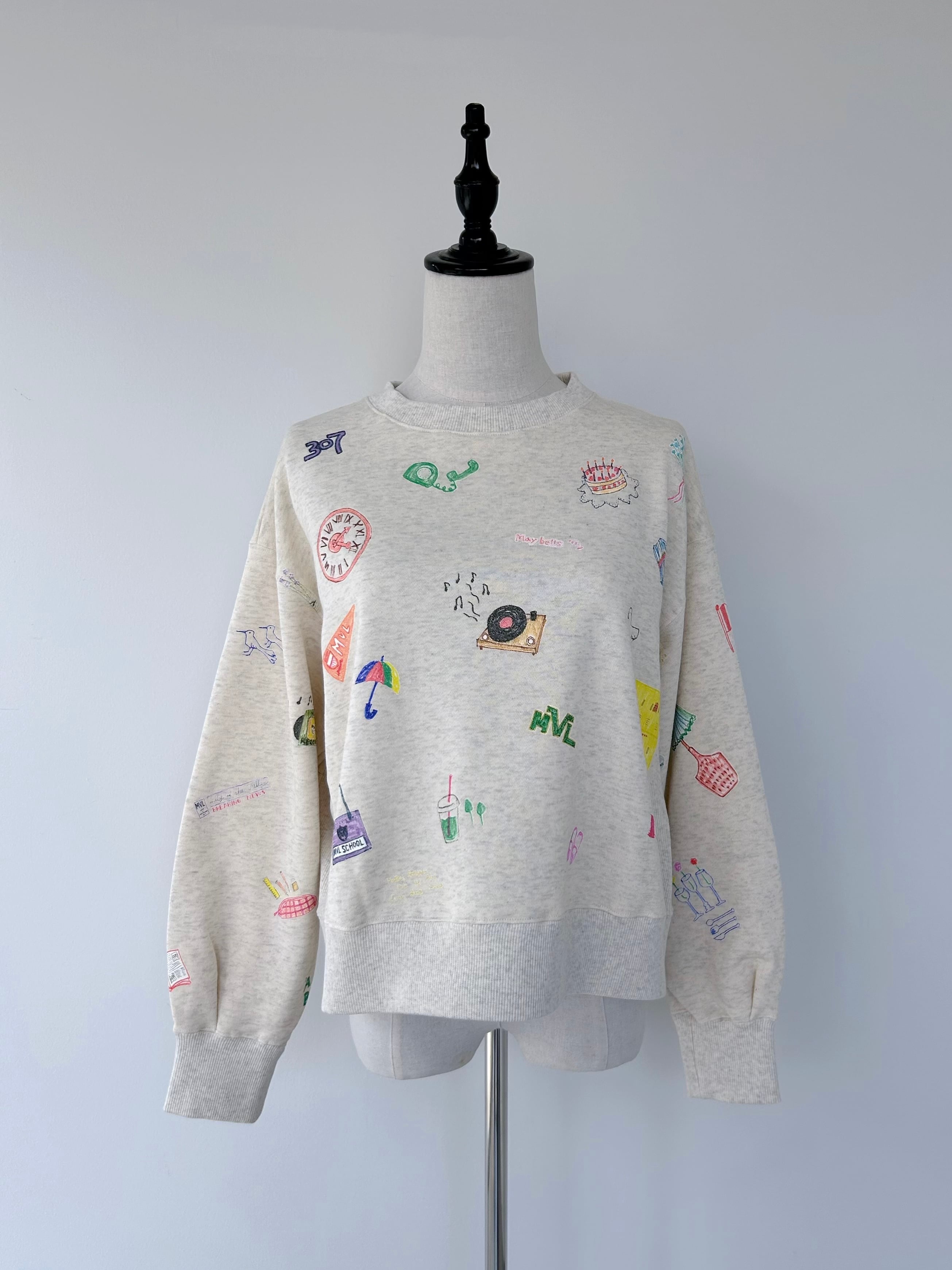 希少 MUVEIL ミュベール テーブルクロス レース スウェット MUVEIL レース襟付き落書きプリントスウェットプルオーバー | KOKO