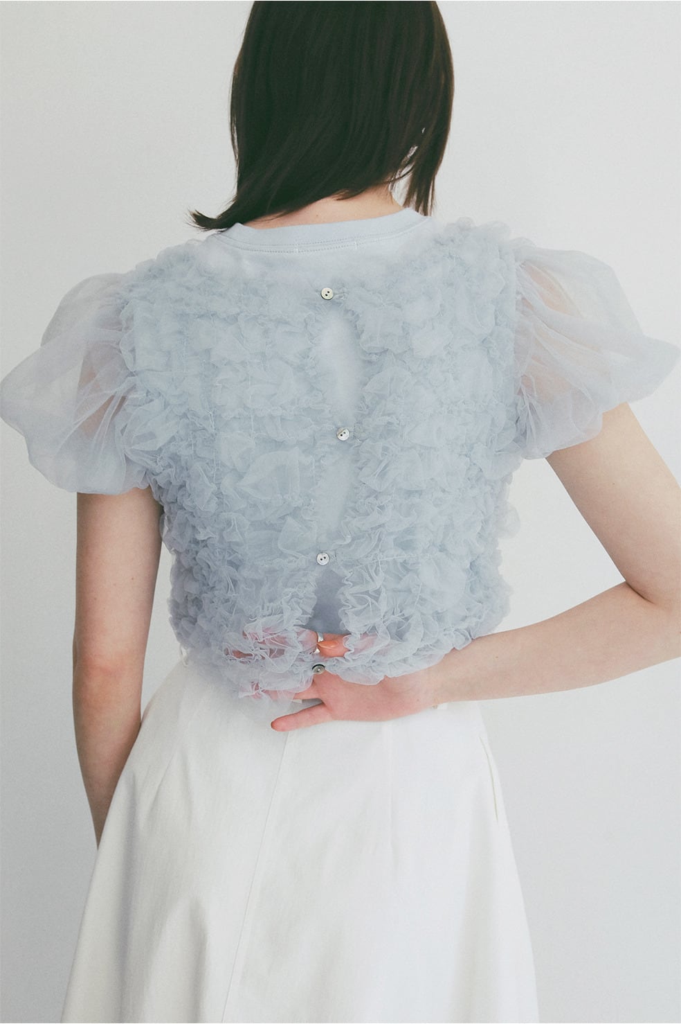 CLANE(クラネ) TULLE VEST LAYERED TOPS BLUE | サウスオレンジ