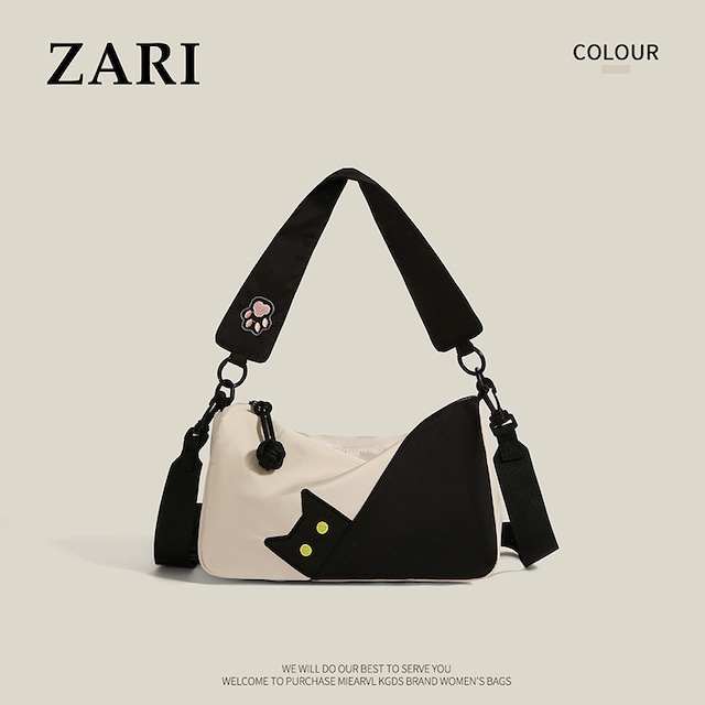 【ZARIシリーズ】★バッグ★ 肩掛けバッグ レディース 可愛い 猫 猫柄 ショルダーバッグ 配色