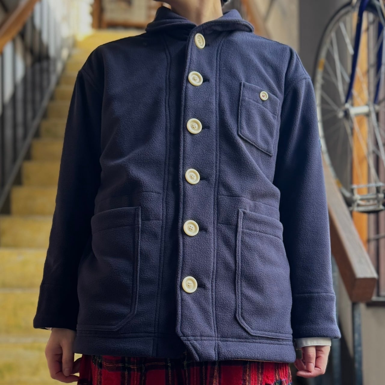 快晴堂 - HAYATE ・軽くあたたかいフリース／丸衿ジャケット（ネイビー