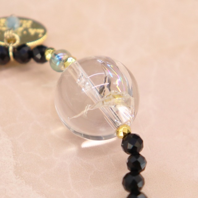 【Shining  Like Stardust】レインボークォーツ×オニキス×グリーンアクアオーラ ブレスレット