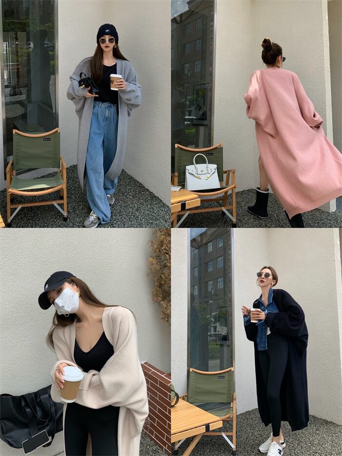 スタイルニットカーディガンルーズジャケット オータムウィンターカジュアルトップス ロング ストリート 秋物 冬物 YY-ファッション77999198435
