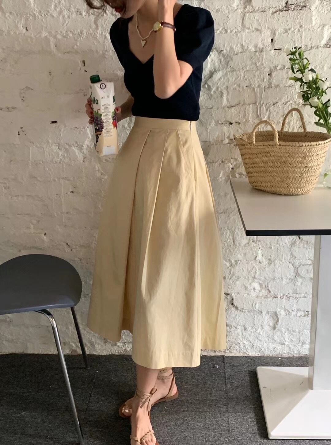 スカート サマーウェストソリッド 夏物 ソリッドカラー ビッグFスモールZ韓国80870787348