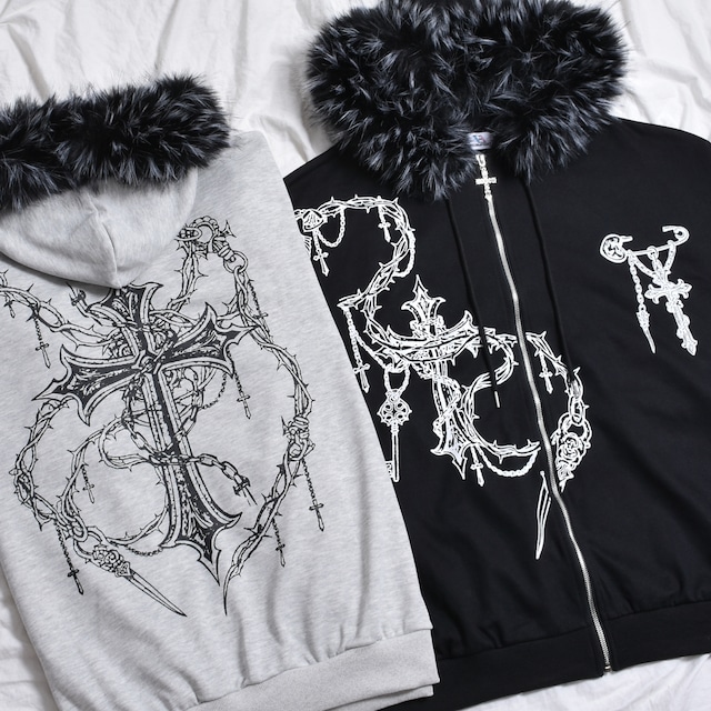 【3/26新着】クロスチェーンプリント ファーZIPパーカー