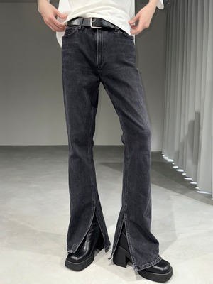 hem slit high waist flare denim / black