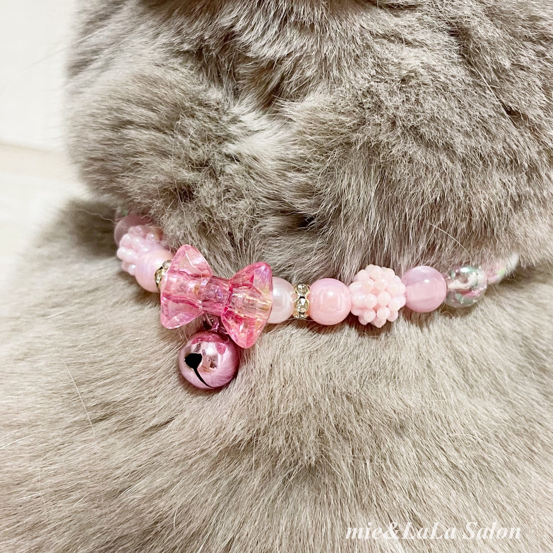 ピンクローズリボンネックレス(バックリボン付き) ペット用 犬 猫