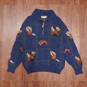 80s90s L.L.Bean　ハンドニット　ハーフジップ　ニットセーター ウール　M/llbean エルエルビーン