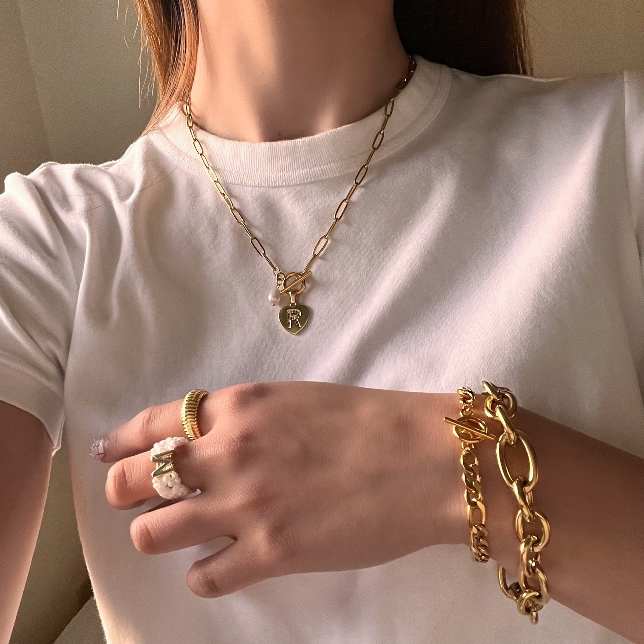 ハート イニシャル　マンテルネックレス［GSN062］