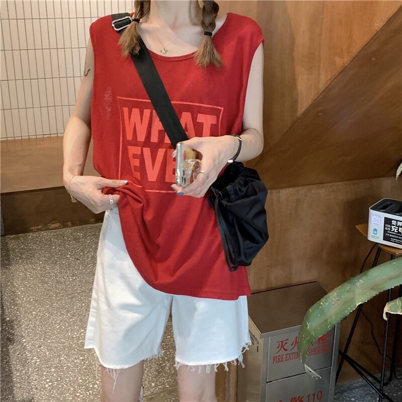 レターニットノースリーブスモールサスペンダーレディースサマールーズスポーツベスト2020新作チョッキアウター ブラックストロベリース88024886188