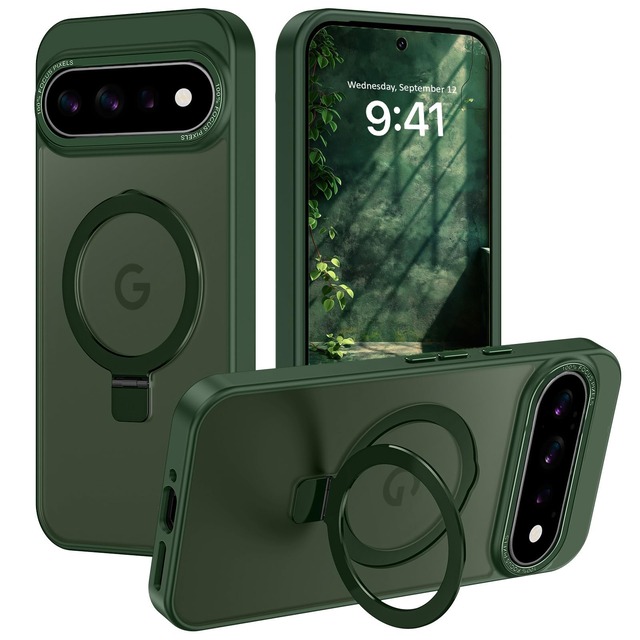 AVETUL Google Pixel 11 ケース Google Pixel 11 Pro ケース MagSafe対応 隠しスタンド ワイヤレス充電対応 マット仕上げ マグネット搭載 超強磁力 滑り止め 米軍MIL規格耐衝撃 ストラップホール グーグルピクセル11/11 プロ 半透明ハード カバー （グリーン）