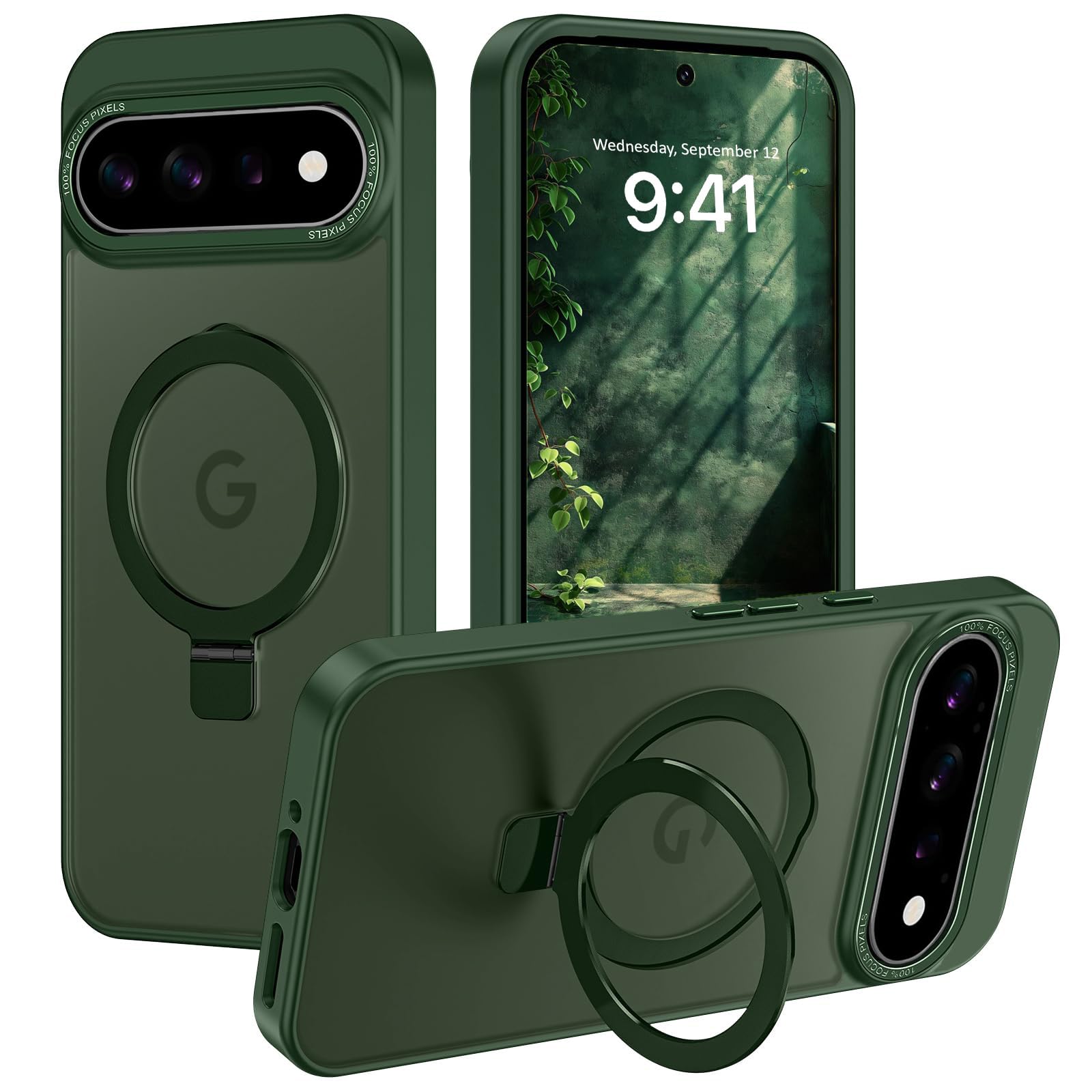 AVETUL Google Pixel 11 ケース Google Pixel 11 Pro ケース MagSafe対応 隠しスタンド ワイヤレス充電対応 マット仕上げ マグネット搭載 超強磁力 滑り止め 米軍MIL規格耐衝撃 ストラップホール グーグルピクセル11/11 プロ 半透明ハード カバー (グリーン)