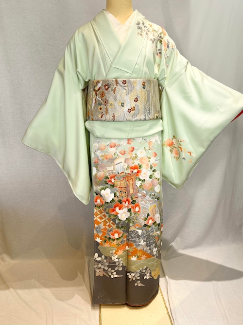 2144 高身長 染め分け訪問着 袷単品 Houmongi(lined kimono)