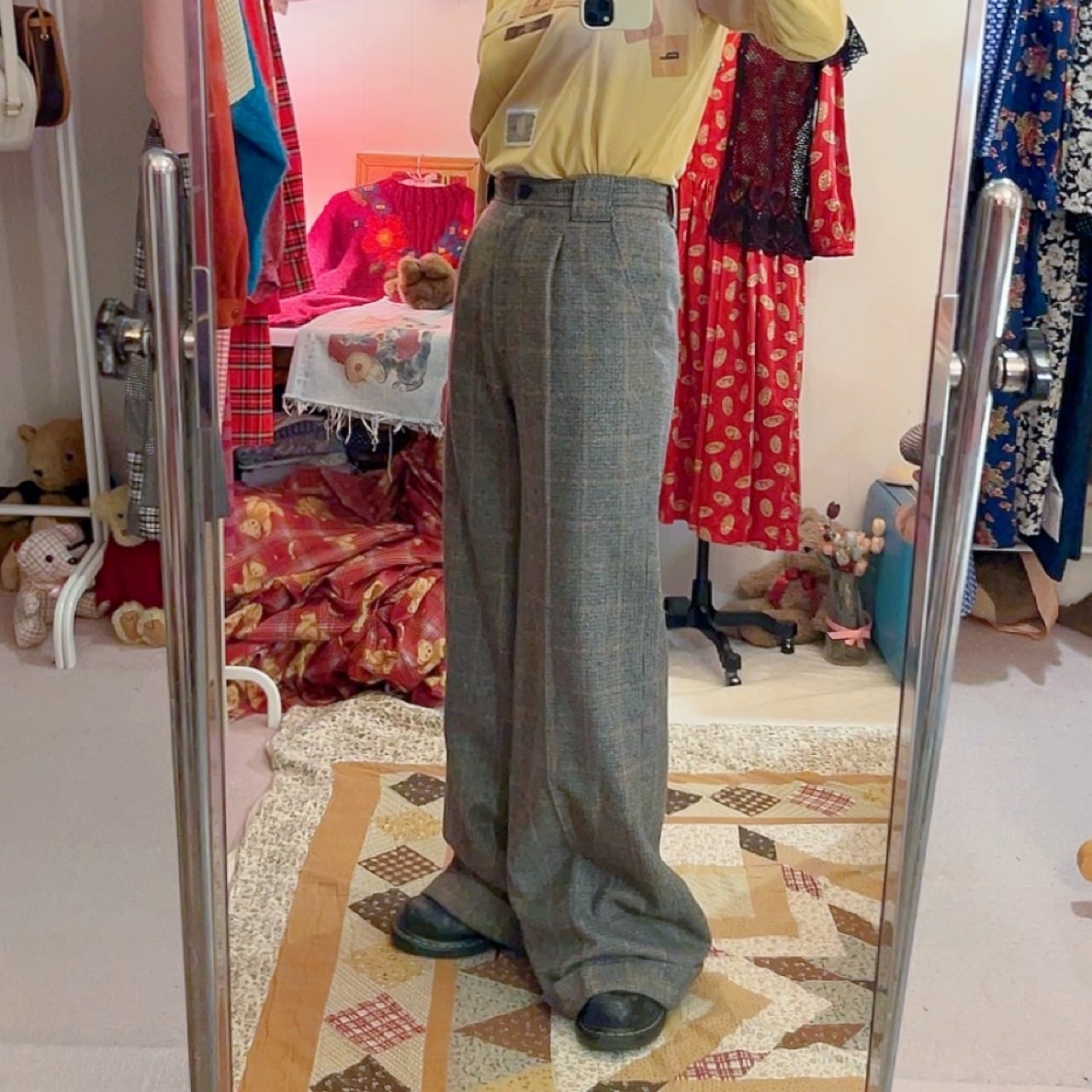 high waisted glen plaid wide leg pants