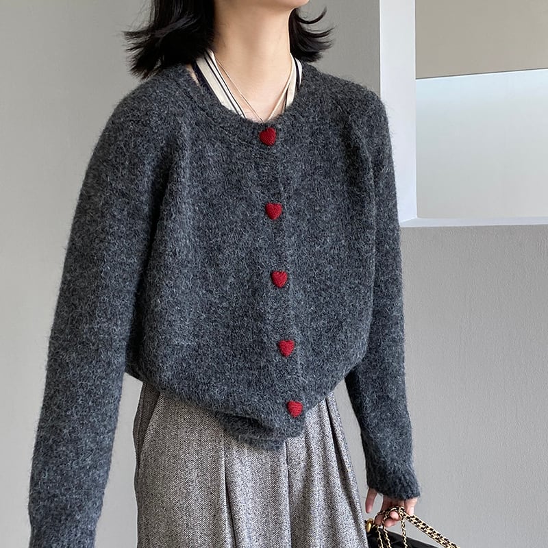 【outer】ハートボタンニットカーディガン Q7239