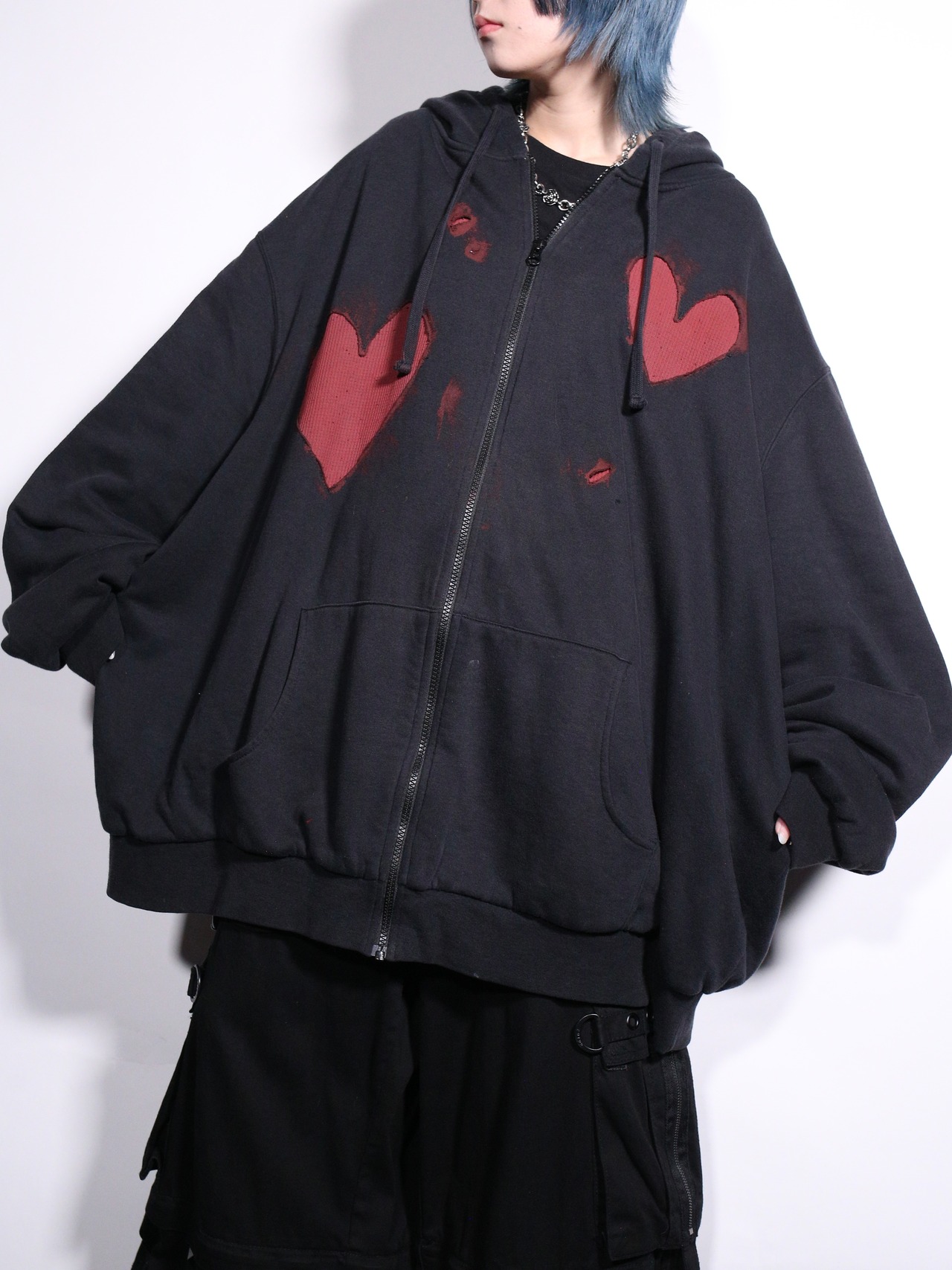 REMAKE / blood heart design zip-up foodie - 4