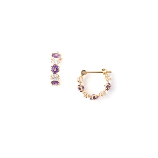 アメジストxCZフープピアス/K10YG