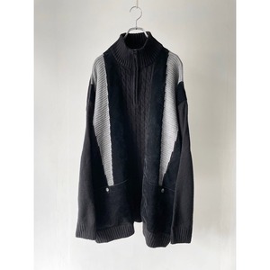 2tone fakesuède switching half zip knit