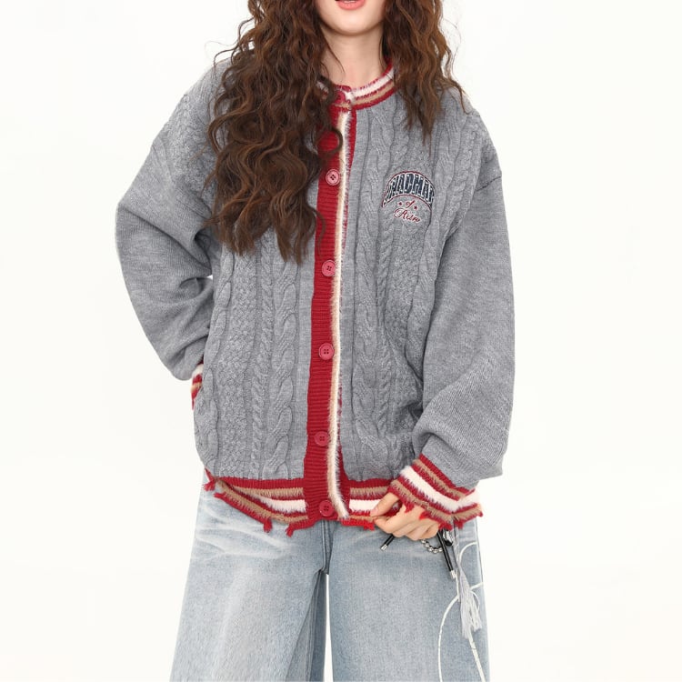 配色ケーブルゆるカーディガン ◆2col L00408