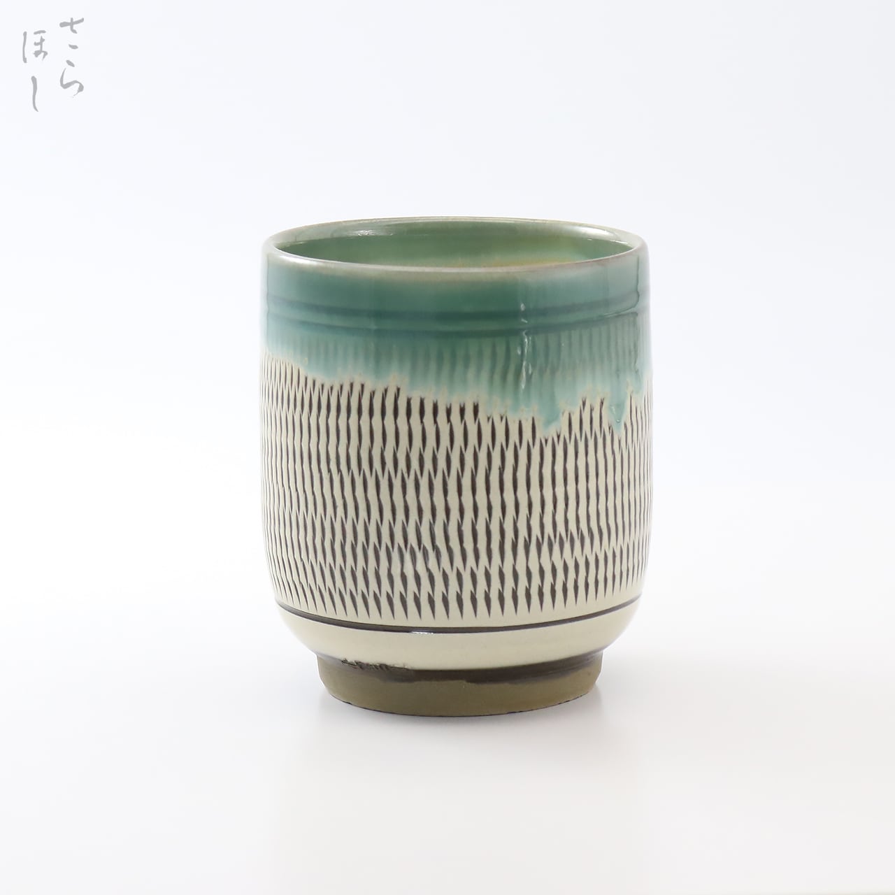 小鹿田焼 小袋窯 大湯呑 飛びかんな 白/青流し 高さ約10cm 陶器 和食器 民藝