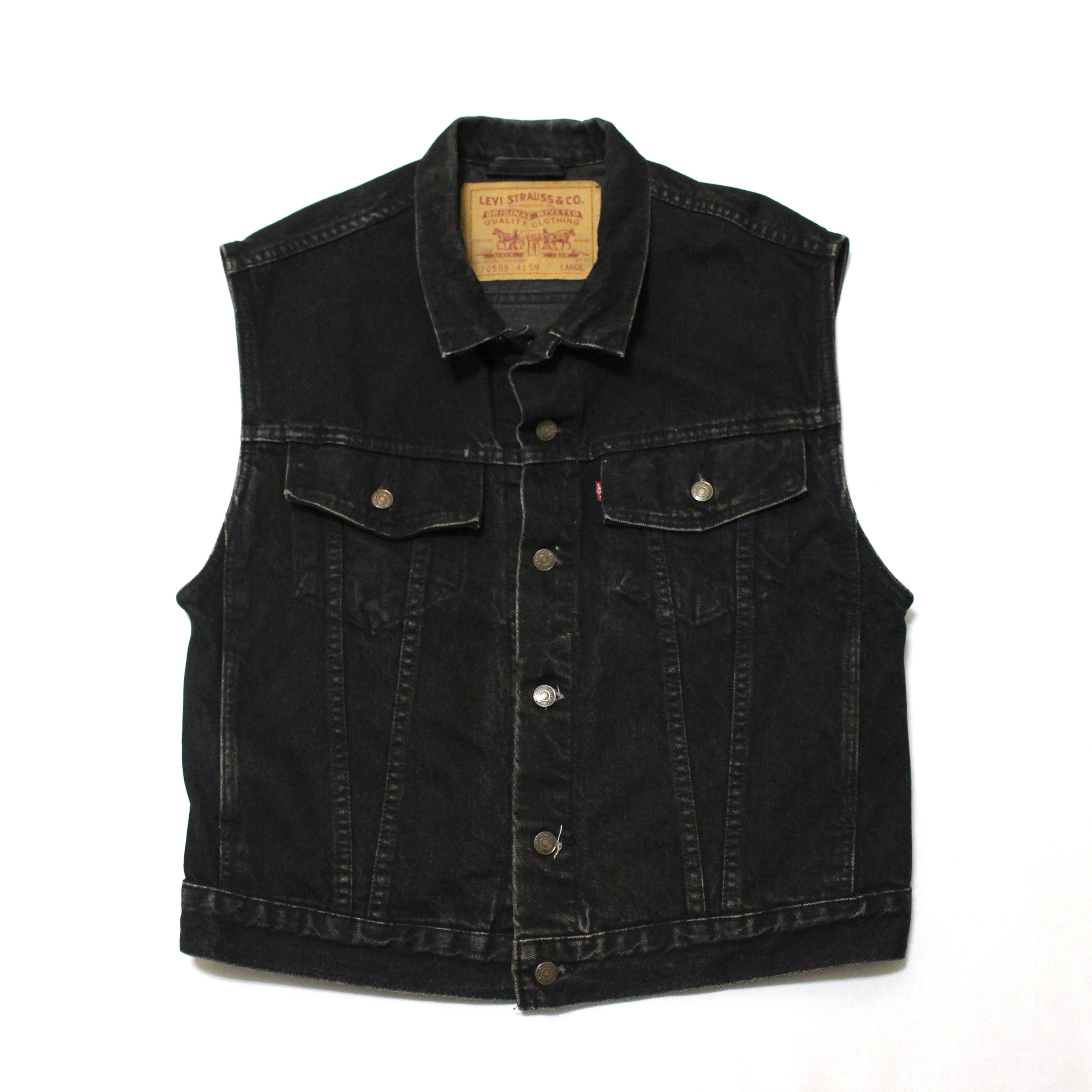90s USA製 リーバイス70595 ブラック デニムベスト M 90s USA製 Levi's 70595 4159 ブラックデニム ベスト リーバイス | BANCA