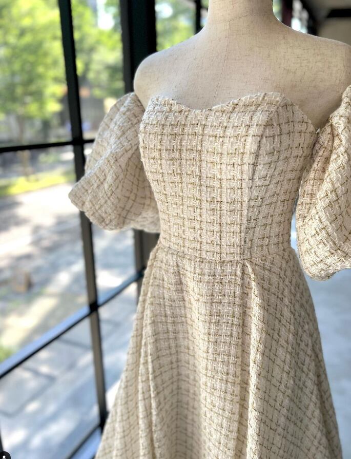 パーティードレス キュロットスカート パフスリーブ バックレス  