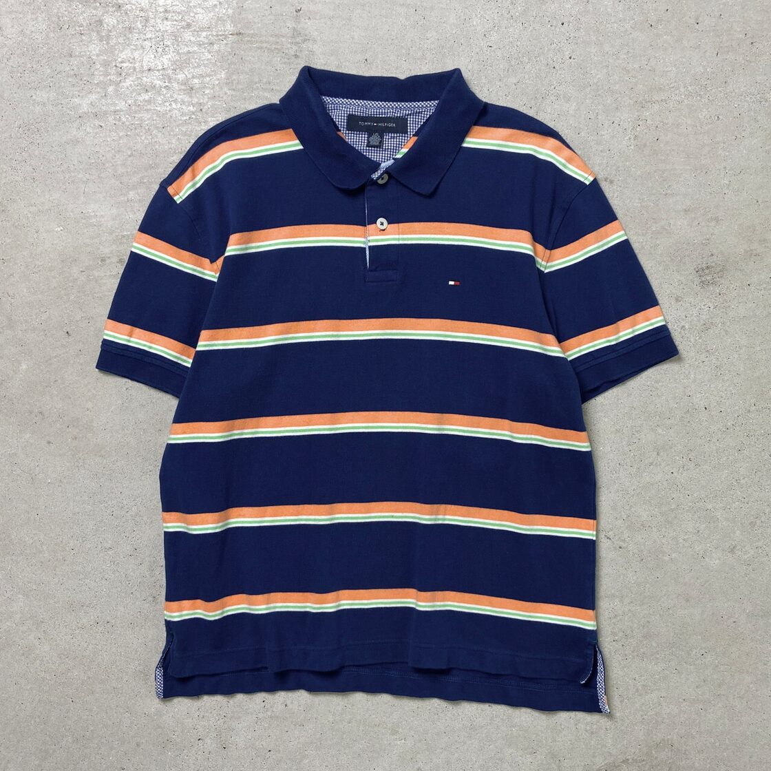 TOMMY HILFIGER トミーヒルフィガー ボーダー ポロシャツ メンズL 古着 