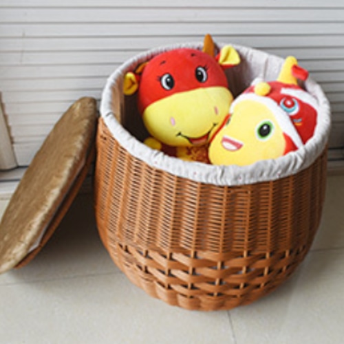 手編み バスケット ナチュラル 収納ボックス コンパクト 多機能 スツール イス チェア モダン 収納ケース インテリア