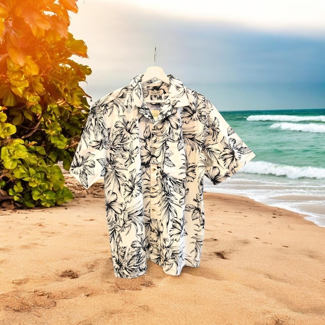 新品✨ハカラウ MENS SHIRTS BLACK/WHITE BOTANICAL ONE SIZE