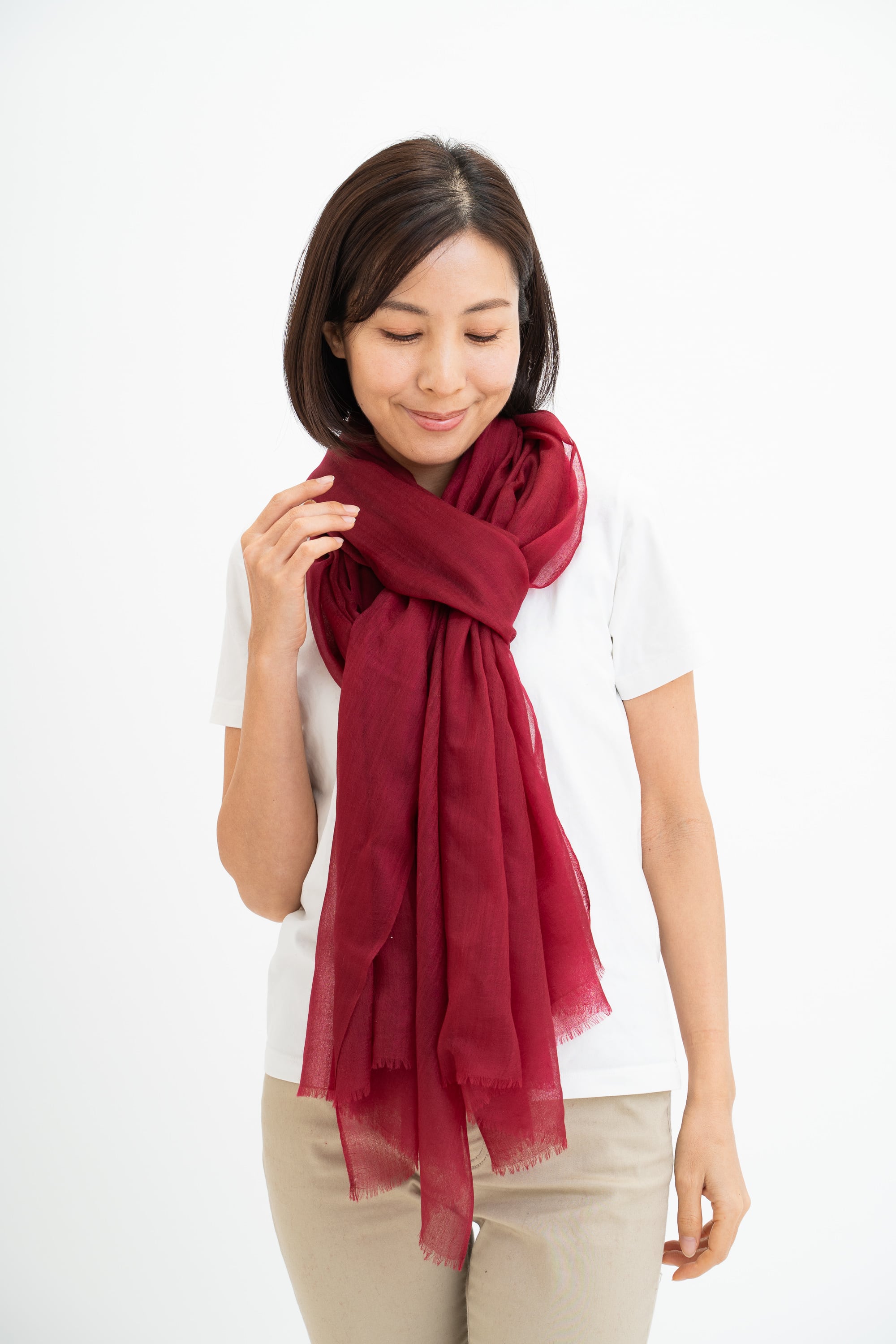 極上カシミヤ100%☆大判 ストール☆バーガンディ 極上カシミヤ100