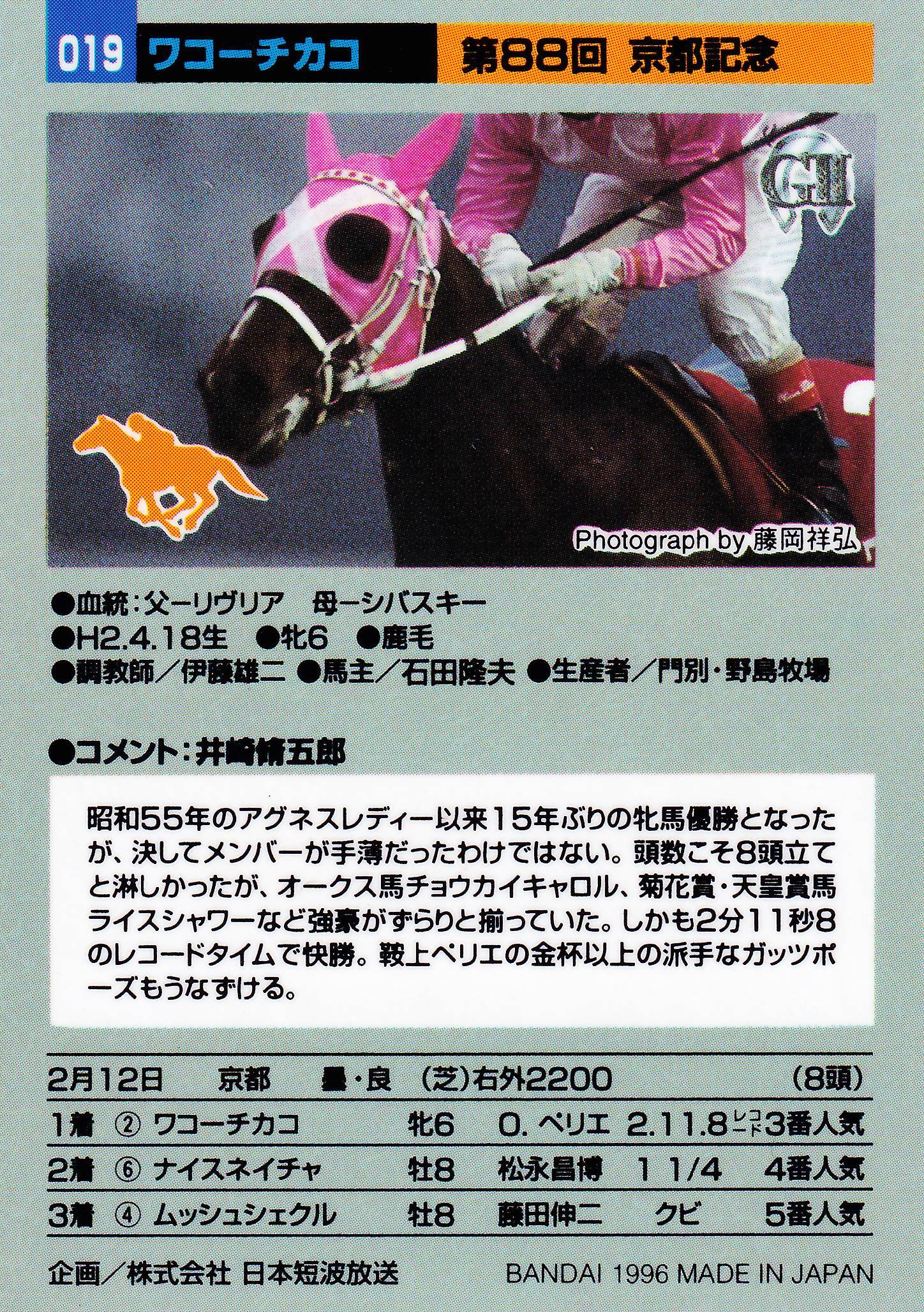 ワコーチカコ：第88回 京都記念「サラブレッドカード 95年版」No.019