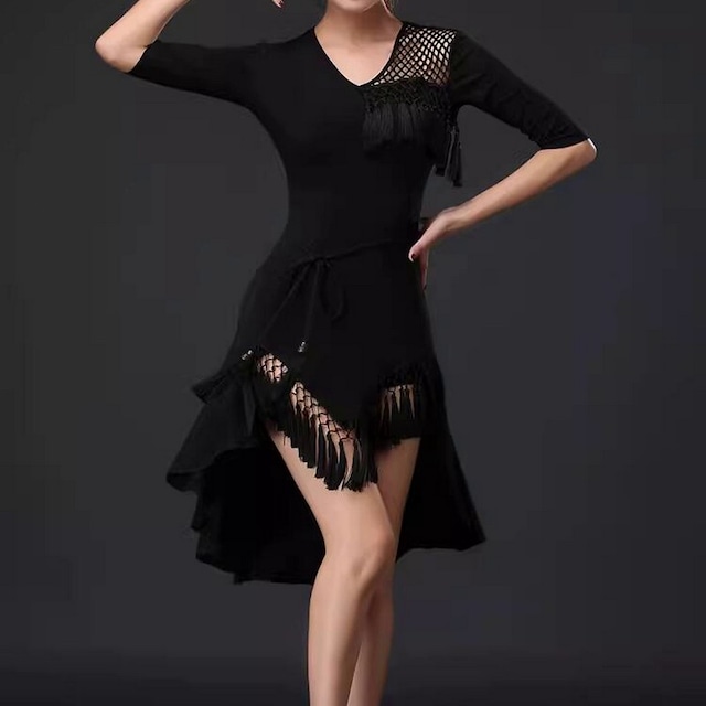 アシメトリー フリンジデザイン Vネックドレス ds0528