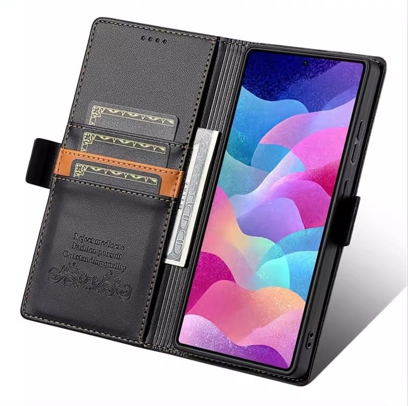 Galaxy S26 ケース ビジネス レザー フリップ ケース ステッチデザイン