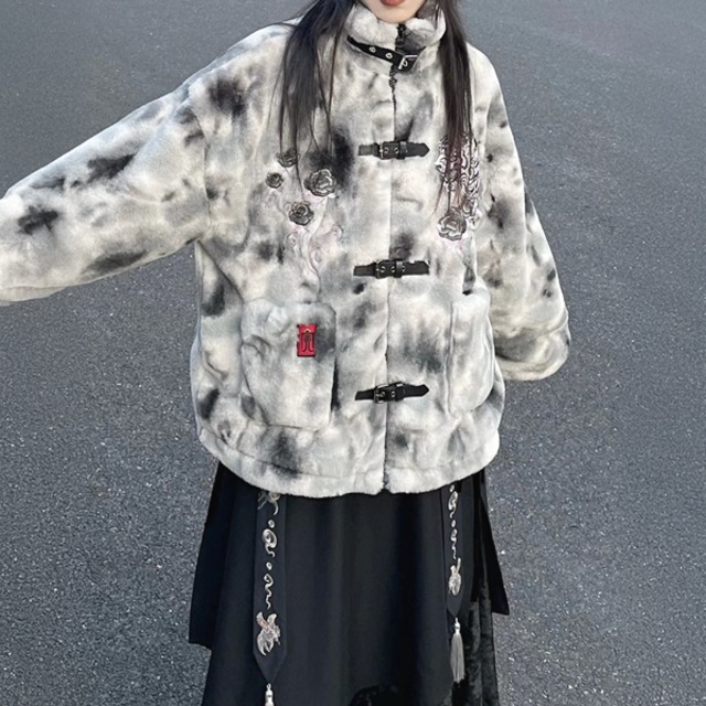 四連ストラップジップアップ白虎刺繍ボアジャケット（ruf_02538）