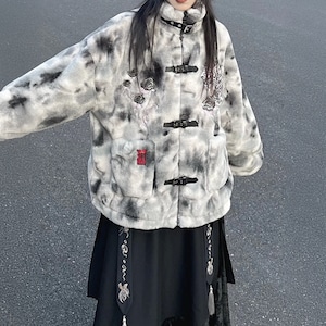 四連ストラップジップアップ白虎刺繍ボアジャケット(ruf_02538)