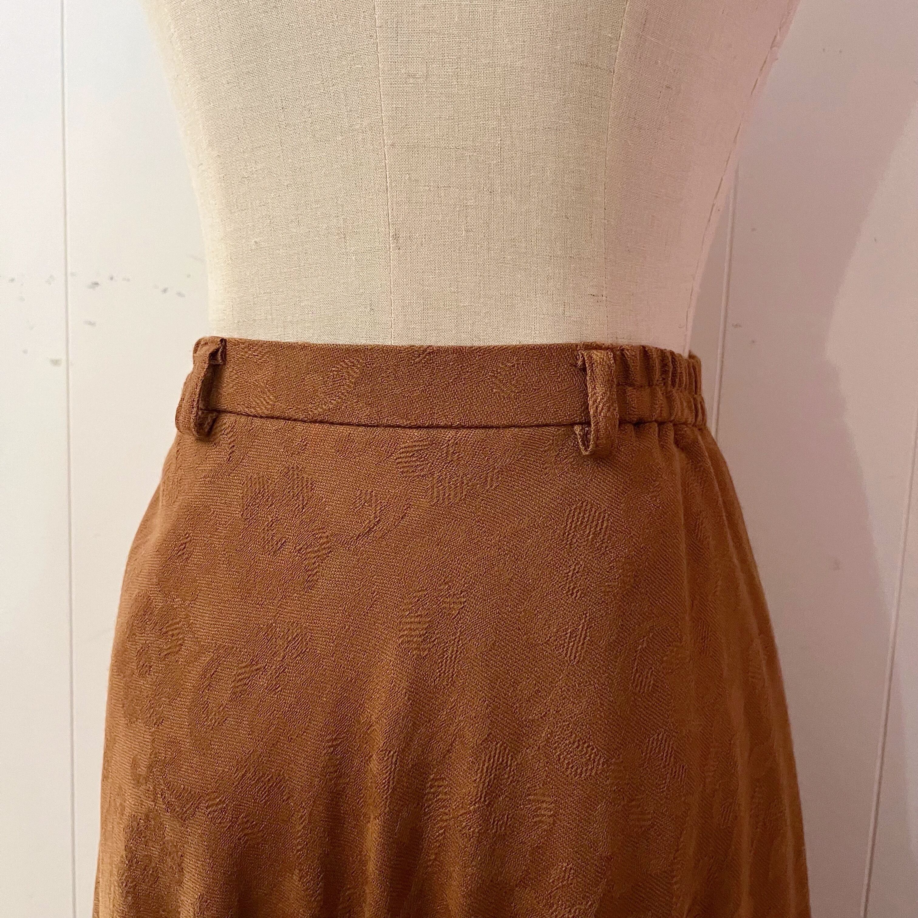 camel brown flower flare skirt