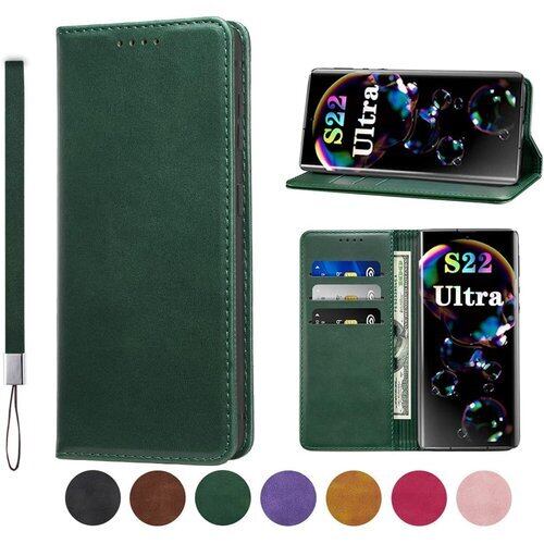 Galaxy S22 Ultra ケース 手帳型 高質PUレザー Galaxy S22 Ultra カバー 耐衝撃 SC-52C ケース SCG14 ケース サムスン ンギャラクシー S22 Ultra ケース 内蔵マグネット開閉式 ベルトなし スマホケース おしゃれ カードポケット スタンド機能 便利 スプラット同梱 携帯ケース グリーン 1325