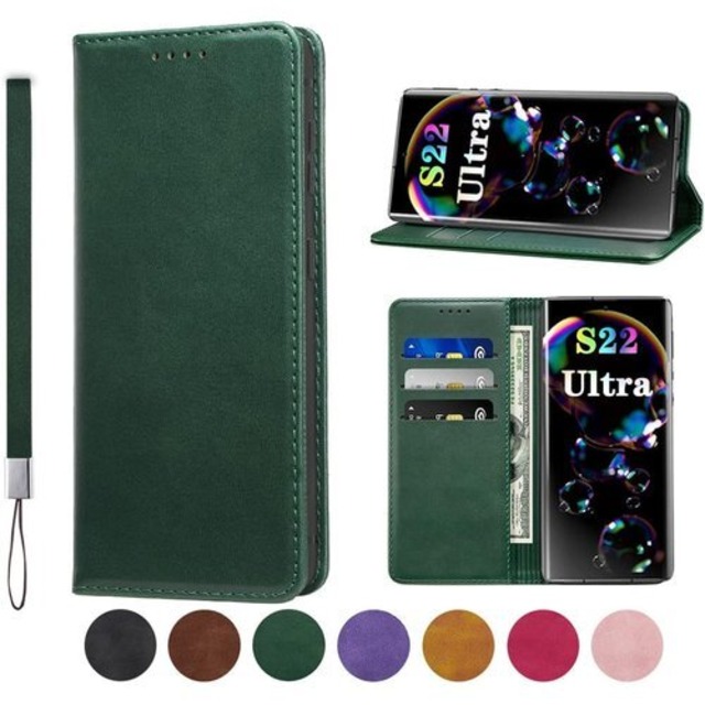 Galaxy S22 Ultra ケース 手帳型 高質PUレザー Galaxy S22 Ultra カバー 耐衝撃 SC-52C ケース SCG14 ケース サムスン ンギャラクシー S22 Ultra ケース 内蔵マグネット開閉式 ベルトなし スマホケース おしゃれ カードポケット スタンド機能 便利 スプラット同梱 携帯ケース グリーン 1325